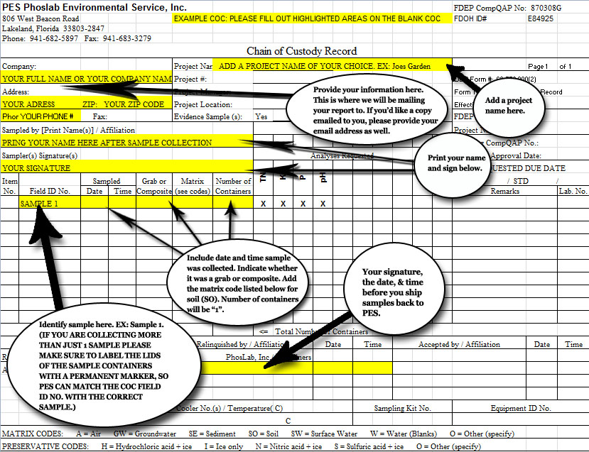 Download The Phoslab Environmental Laboratories Chain Of Custody Form 